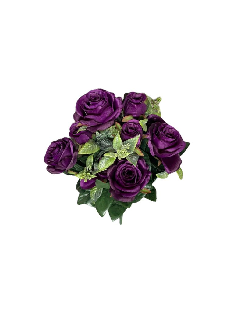 Decorate your home with this rose bush. Place it in a vase to display on your coffee table or fireplace mantel for a lovely touch.RosePurpleDull Satin17" (43.18 cm)12 stems p