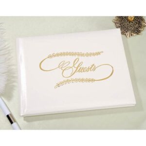 Give your guests a special place to give their congratulations to the newly married couple with this guest book. Place it on the entryway table or gift table.White and goldThe word "Guests" is embossed on the cover