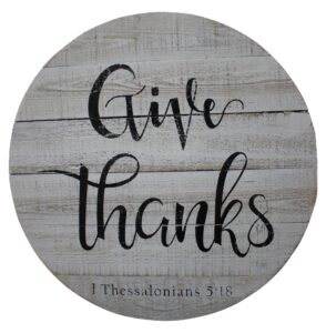 Elevate your home decor with this beautiful "Give Thanks" wooden round wall hanging. Crafted from natural wood