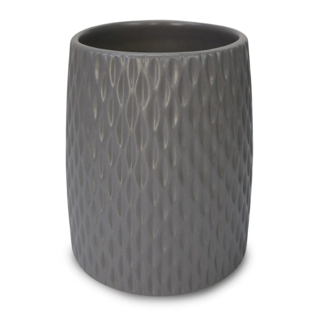 Add a touch of sophistication to your space with this sleek grey ceramic vase. Featuring a modern