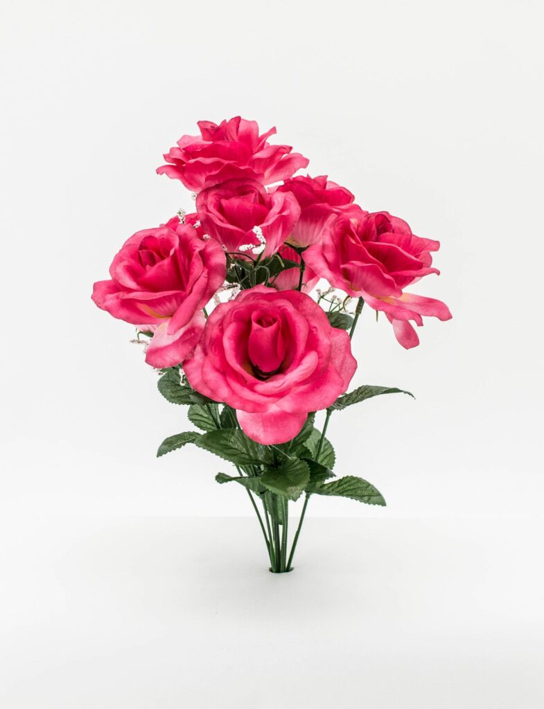 Decorate your home with this rose bush. Place it in a vase to display on your coffee table or fireplace mantel for a lovely touch.RoseBeauty Pink17" (43.18 cm)9 stems per bush