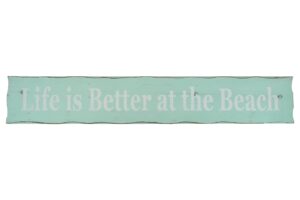 Bring coastal vibes into your home with this "Life is Better at the Beach" Wooden Wall Sign. Painted in a soft seafoam green with white lettering